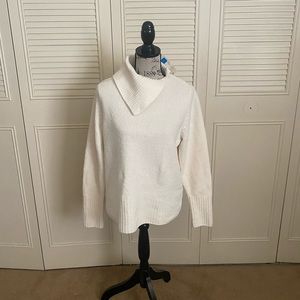 Covington chenille fold-neck cowl warm cozy sweater cream off white beige